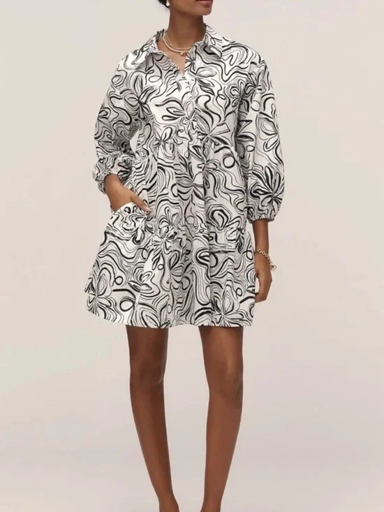 NWT Anthropologie Maeve The Bettina Tiered Mini Shirt Dress Black & White Size L - Picture 1 of 6